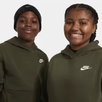 Nike Sportswear Club Fleece Big детские Pullover Толстовка с капюшоном (Extended Size) цвет зеленый