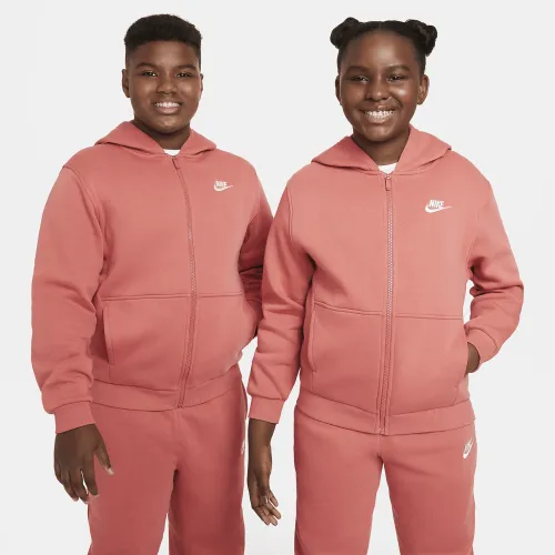 Nike Sportswear Club Fleece Big детские Full-Zip Толстовка с капюшоном (Extended Size) цвет красный