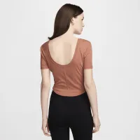 Nike Sportswear Chill Knit жіноча Tight Scoop-Back Short-Sleeve Mini-Rib Top колір коричневий