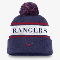 Texas Rangers Team Stripe Peak мужские Nike MLB Cuffed Pom Beanie синий