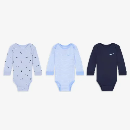 Nike Baby Essentials Baby (0-9M) Long Sleeve Bodysuits (3 Pack) блакитний