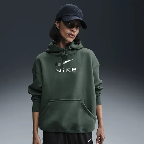 Nike Sportswear Phoenix Fleece женская оверсайз Pullover Graphic Толстовка с капюшоном цвет зеленый