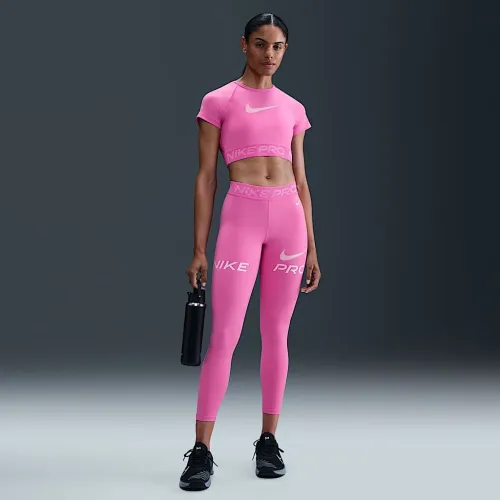 Nike Pro женская Mid-Rise 7/8 Mesh-Panel Graphic лосины Pink
