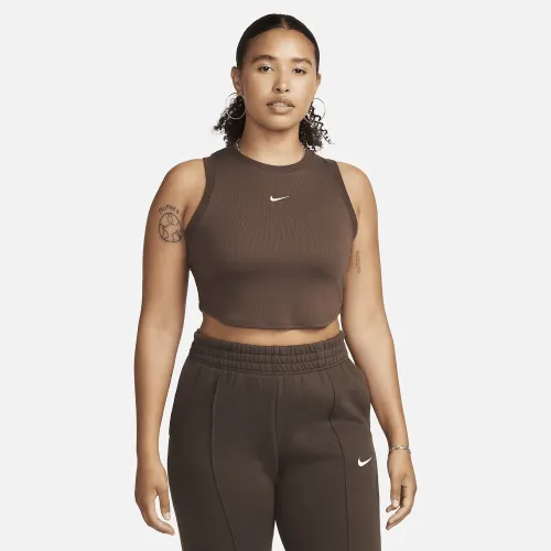 Nike Sportswear Chill Knit женская Tight Cropped Mini-Rib Tank Top цвет коричневый