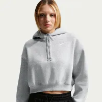 Nike Sportswear Phoenix Fleece жіноча оверсайз Cropped Henley Толстовка з капюшоном колір сірий