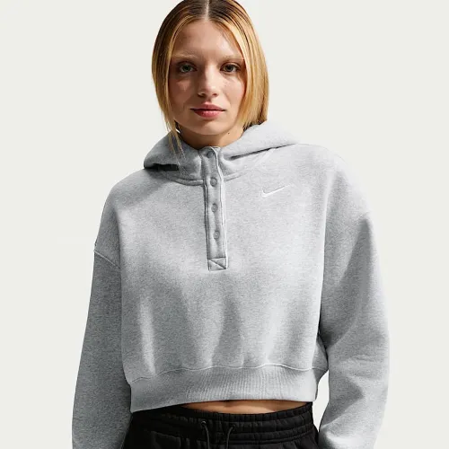Nike Sportswear Phoenix Fleece жіноча оверсайз Cropped Henley Толстовка з капюшоном колір сірий
