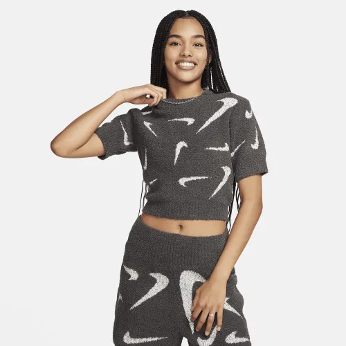 Nike Sportswear Phoenix Cozy Букле Women's Slim Short-Sleeve Cropped Knit Top