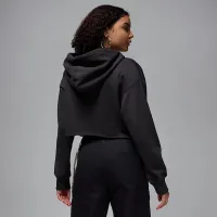 Nike Jordan Flight Fleece женская Cropped Satin-Lined Толстовка с капюшоном цвет черный