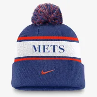 New York Mets Team Stripe Peak мужские Nike MLB Cuffed Pom Beanie синий