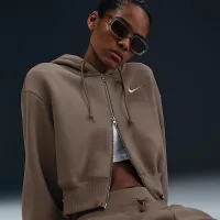 Nike Sportswear Phoenix Fleece женская Loose Cropped Full-Zip Толстовка с капюшоном цвет коричневый