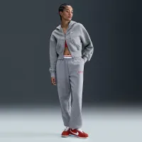 Nike Sportswear Phoenix Fleece женская Loose Full-Zip Cropped Толстовка с капюшоном цвет серый