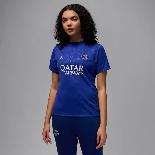 Nike Paris Saint-Germain Academy Pro Fourth жіноча Jordan Dri-FIT Soccer Short-Sleeve Pre-Match Top блакитний