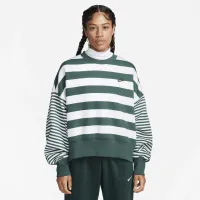 Nike Sportswear Phoenix Fleece женская Over-оверсайз Striped Crew-Neck свитшот цвет зеленый