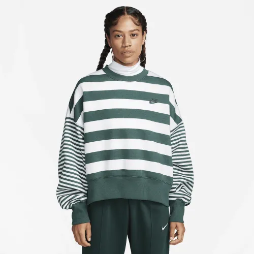 Nike Sportswear Phoenix Fleece женская Over-оверсайз Striped Crew-Neck свитшот цвет зеленый
