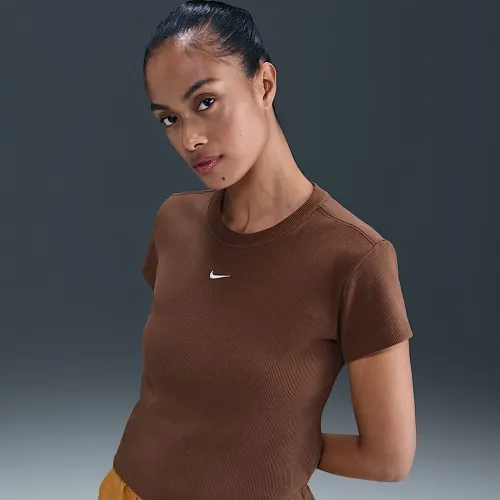 Nike Sportswear женская Tight Ribbed Short-Sleeve футболка цвет коричневый