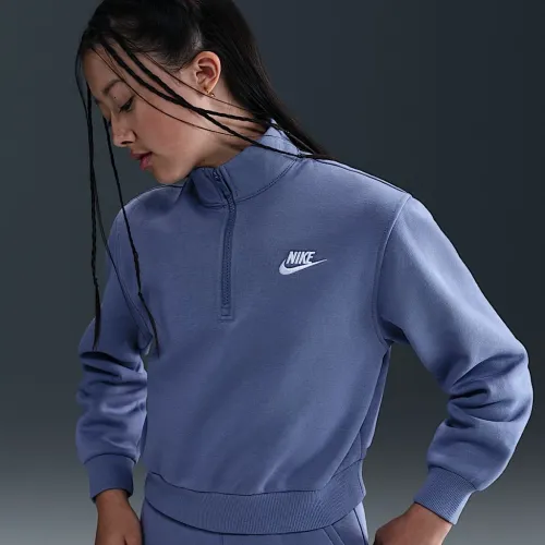 Nike Sportswear Club Fleece Big дитячі (Girls') 1/2-Zip Long-Sleeve Top блакитний