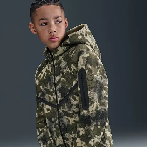 Nike Tech Big детские (для мальчиков) Full-Zip Camo Fleece Толстовка с капюшоном цвет коричневый