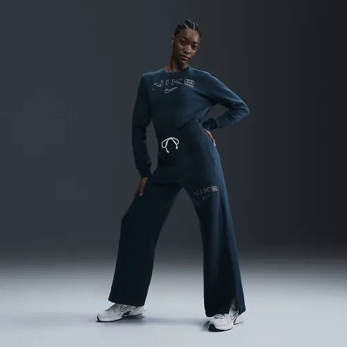 Nike Sportswear Phoenix Fleece женская С высокой Талией Wide-Leg Logo Pants синий