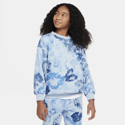 Nike Sportswear Club Fleece Big детские (Girls') оверсайз French Terry Crew-Neck свитшот синий