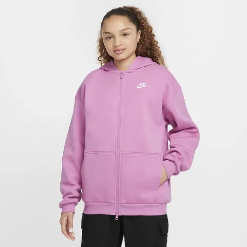 Nike Sportswear Club Fleece Big детские оверсайз Full-Zip Толстовка с капюшоном Pink
