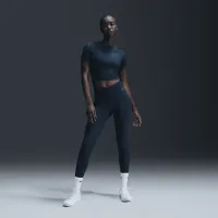Nike Zenvy Rib женская Dri-FIT Short-Sleeve Top синий