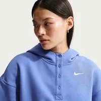 Nike Sportswear Phoenix Fleece женская оверсайз Cropped Henley Толстовка с капюшоном синий