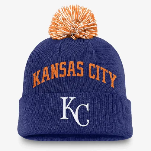 Kansas City Royals Peak мужские Nike MLB Cuffed Pom Beanie синий