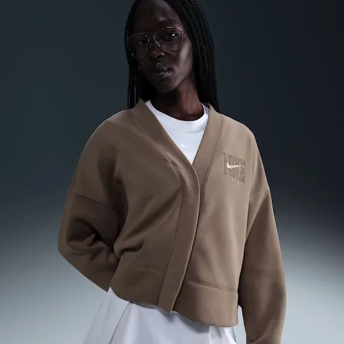 Nike Sportswear Phoenix Fleece женская Over-оверсайз Graphic Cardigan цвет коричневый