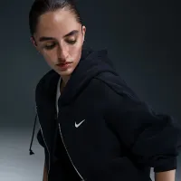 Nike Sportswear Phoenix Fleece женская Loose Cropped Full-Zip Толстовка с капюшоном цвет черный