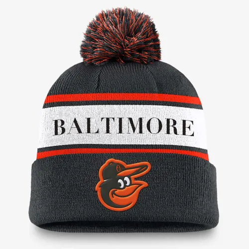 Baltimore Orioles Team Stripe Peak мужские Nike MLB Cuffed Pom Beanie цвет черный