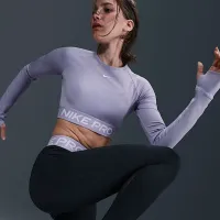 Nike Pro жіноча Dri-FIT Cropped Long-Sleeve Top колір фіолетовий