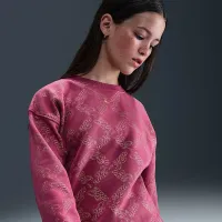 Nike Sportswear Club Fleece Big детские (Girls') оверсайз Printed Crewneck свитшот цвет фиолетовый