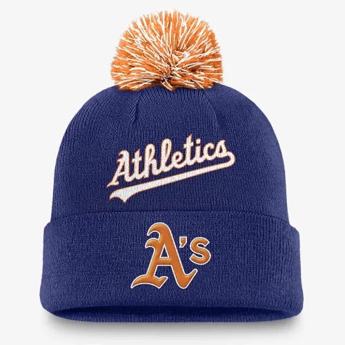 Oakland Athletics Peak мужские Nike MLB Cuffed Pom Beanie синий