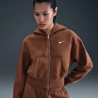 Nike Sportswear Phoenix Fleece жіноча Loose Full-Zip Cropped Толстовка з капюшоном колір коричневий