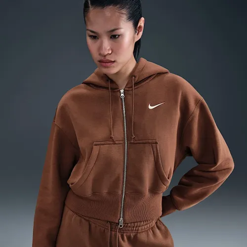 Nike Sportswear Phoenix Fleece жіноча Loose Full-Zip Cropped Толстовка з капюшоном колір коричневий