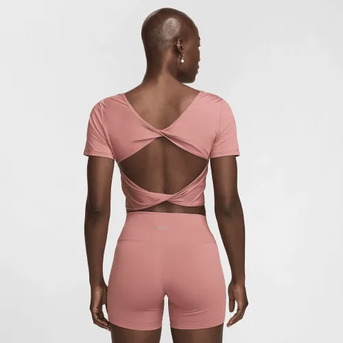 Nike One Classic жіноча Dri-FIT Short-Sleeve Cropped Twist Top Pink