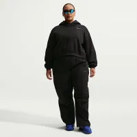 Nike Sportswear Phoenix Fleece женская оверсайз Cropped Henley Толстовка с капюшоном (большие размеры) цвет черный