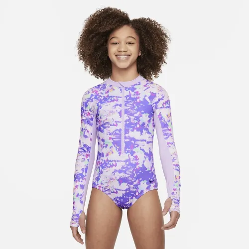 Nike Swim Big детские (Girls') Long-Sleeve One-Piece Swimsuit цвет фиолетовый
