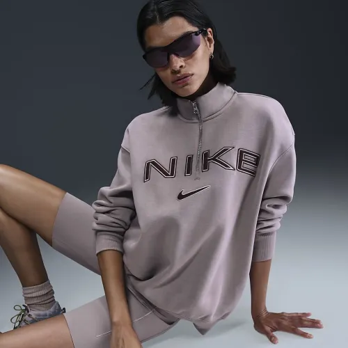 Nike Sportswear Phoenix Fleece женская оверсайз 1/4-Zip Logo Top цвет серый
