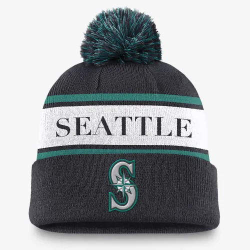 Seattle Mariners Team Stripe Peak чоловічі Nike MLB Cuffed Pom Beanie блакитний