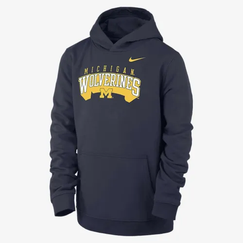 Michigan Club Fleece Big детские (для мальчиков) Nike College Pullover Толстовка с капюшоном синий