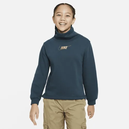 Nike Sportswear Club Fleece Big детские (Girls') Long-Sleeve Funnel-Neck Top цвет зеленый