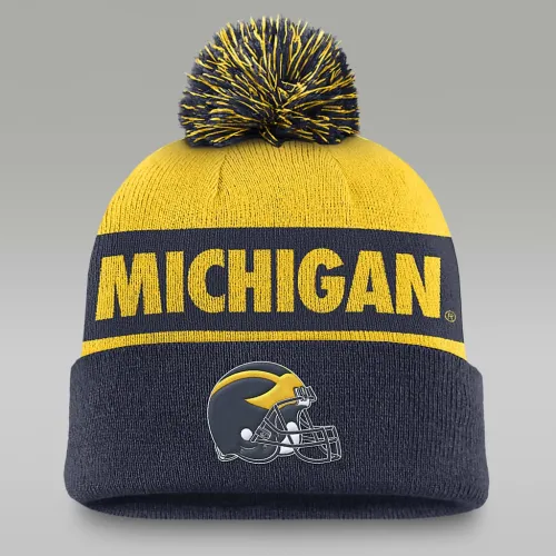 Michigan Wolverines Primetime Peak чоловічі Nike College Cuffed Pom Beanie блакитний