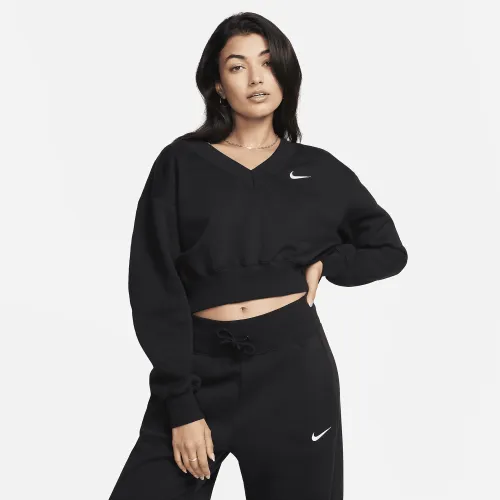 Nike Sportswear Phoenix Fleece женская Cropped V-Neck Top цвет черный