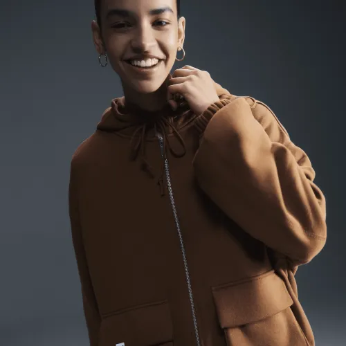 Nike Sportswear женская оверсайз Full-Zip French Terry Толстовка с капюшоном цвет коричневый