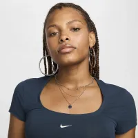 Nike Sportswear Chill Knit жіноча Short-Sleeve Square-Neck Top блакитний