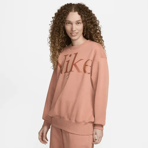 Nike Sportswear Phoenix Fleece женская оверсайз Crew-Neck Logo свитшот цвет коричневый