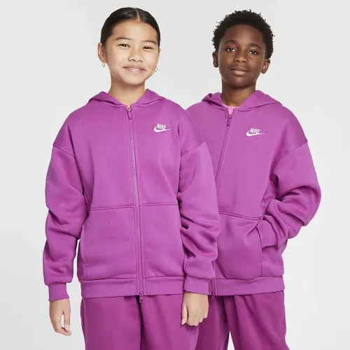 Nike Sportswear Club Fleece Big детские оверсайз Full-Zip Толстовка с капюшоном цвет фиолетовый