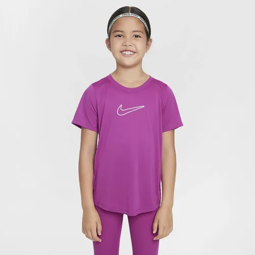 Nike One Fitted Big дитячі (Girls') Dri-FIT Short-Sleeve Top колір фіолетовий