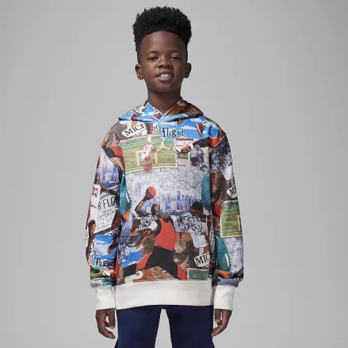 Nike Jordan MJ Brooklyn Big детские Printed Fleece Pullover Толстовка с капюшоном цвет белый